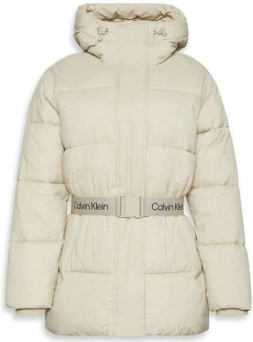 CALVIN KLEIN JEANS - Halflange Donsjas - Beige - Met Riem en Kap