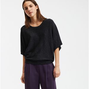 LA REDOUTE COLLECTIONS - Trui - Zwart - Fijn Tricot - Korte Mouwen - Ronde Hals