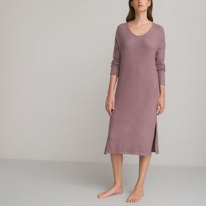 Effen nachthemd in geribd tricot LA REDOUTE COLLECTIONS. Katoen materiaal. Maten 46/48 FR - 44/46 EU. Roze kleur