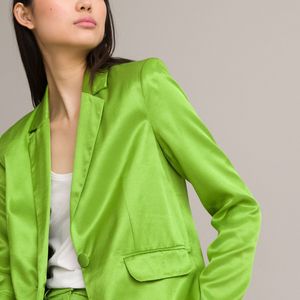 Getailleerd blazerjasje in satijn LA REDOUTE COLLECTIONS. Viscose materiaal. Maten 38 FR - 36 EU. Groen kleur