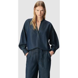 IKKS - Wijde Blouse - Blauw - Lange Mouwen - V-hals - Tencel/Lyocell