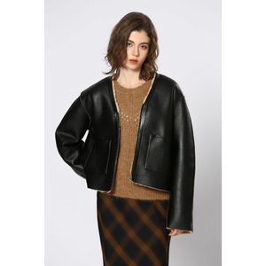 SEE U SOON - Imitatieleer Jas - Zwart - Met Ritssluiting en Sherpavoering