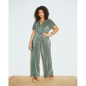 Lange, plissée jumpsuit, Charlotte ALMÉ. Polyester materiaal. Maten 44/46 (FR) - 42/44 (EU). Groen kleur