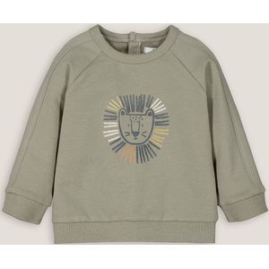 Sweater met ronde hals in molton, leeuwenkop motief LA REDOUTE COLLECTIONS. Katoen materiaal. Maten 3 mnd - 60 cm. Groen kleur