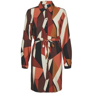 VERO MODA - Bedrukt Hemdjurk - Oranje/Rood - Viscose
