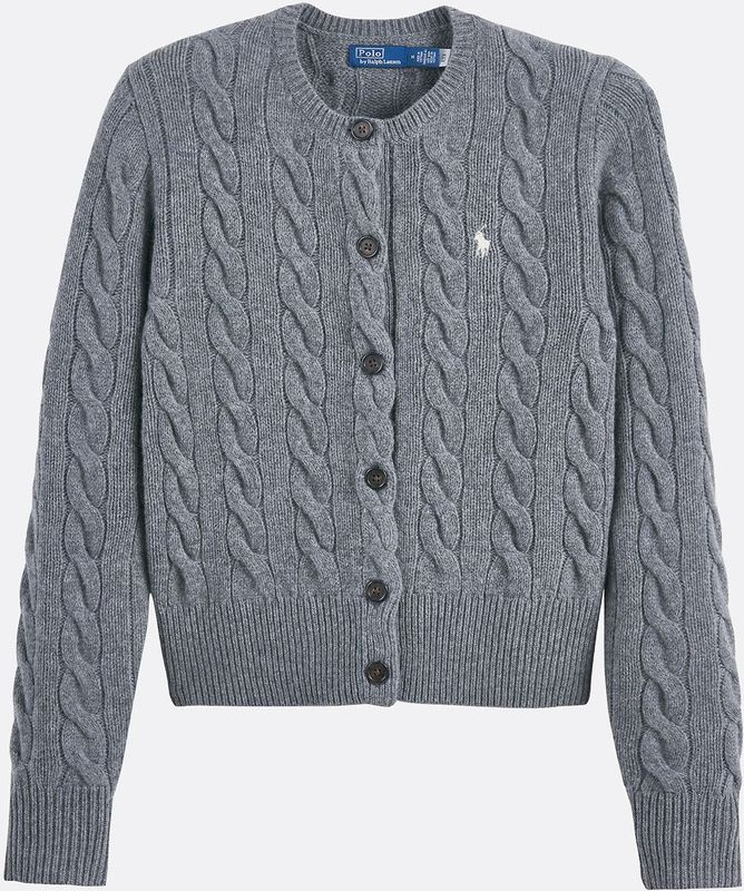 POLO RALPH LAUREN - Vest - Donkergrijs - Kabeltricot - Wol en Kasjmier