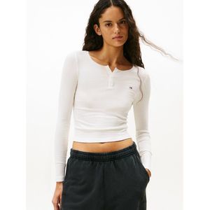 Tommy Jeans - Shirt - Wit - Slanke Pasvorm - Lange Mouw