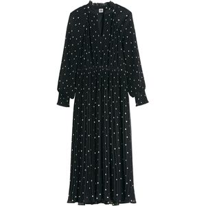 LA REDOUTE COLLECTIONS - Lange Jurk - Zwart - Wijd Uitlopende Snit - Stippenprint