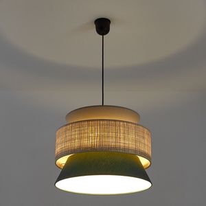 Hanglamp / Dubbele lampenkap Ø40 cm, Dolkie LA REDOUTE INTERIEURS. Tergal materiaal. Maten één maat. Groen kleur
