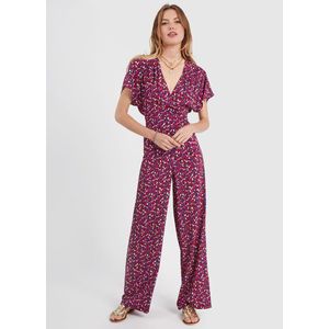 Bedrukte jumpsuit met korte mouwen en V-hals ICODE. Viscose materiaal. Maten 38 FR - 36 EU. Roze kleur