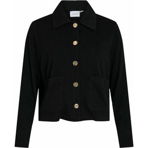 VILA - Vest - Zwart - Polyester - Met Polokraag en Goudkleurige Knopen