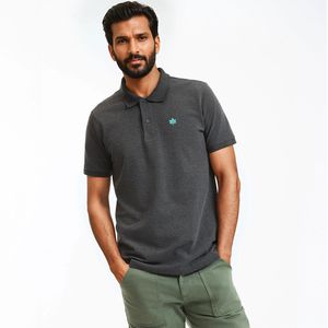 La Redoute Collections - Poloshirt - Mêlee Antraciet - Katoen - Korte Mouwen - Geborduurd Logo