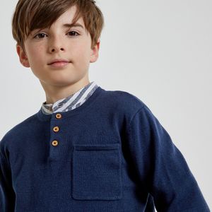 Trui met tuniekhals in fijn tricot LA REDOUTE COLLECTIONS. Katoen materiaal. Maten 10 jaar - 138 cm. Blauw kleur