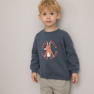 Sweater met ronde hals in molton, vosmotief LA REDOUTE COLLECTIONS. Geruwd molton materiaal. Maten 4 jaar - 102 cm. Grijs kleur