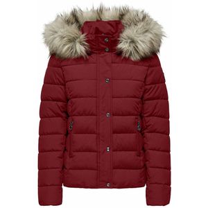 Korte donsjas met kap ONLY. Polyester materiaal. Maten M. Rood kleur
