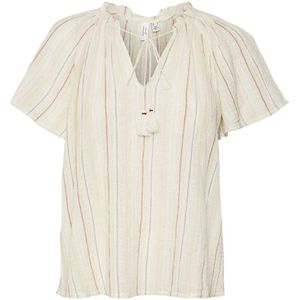 VERO MODA - Gestreepte Blouse - Wit - Viscose - Korte Mouwen