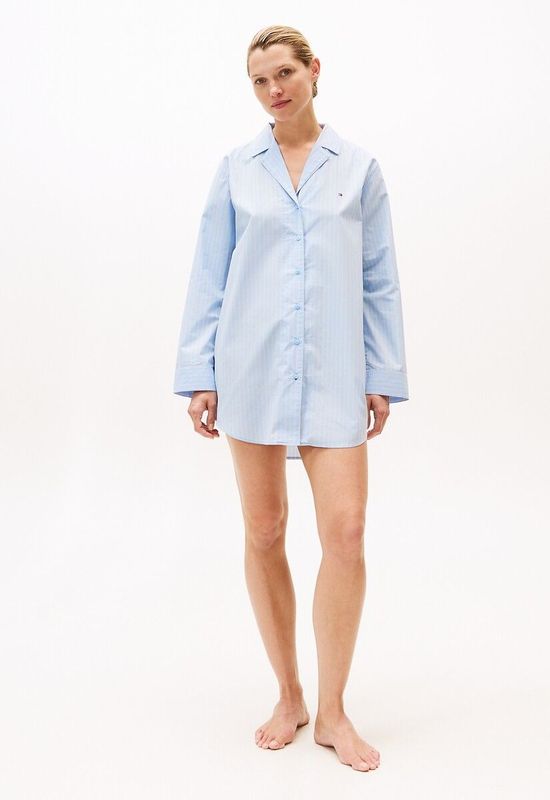 Tommy Hilfiger - Essential - Nachthemd - Lichtblauw/Lichtbruin/Wit - Katoen