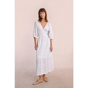 Geborduurde maxi-jurk met korte mouwen MOLLY BRACKEN. Katoen materiaal. Maten L. Wit kleur