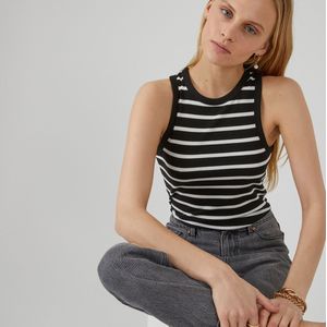 Gestreepte tank top, Amerikaanse mouwinzetten LA REDOUTE COLLECTIONS. Polyester materiaal. Maten S. Zwart kleur