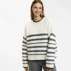Gestreepte trui, ronde hals, grof gebreid LA REDOUTE COLLECTIONS. Polyester materiaal. Maten XS. Wit kleur