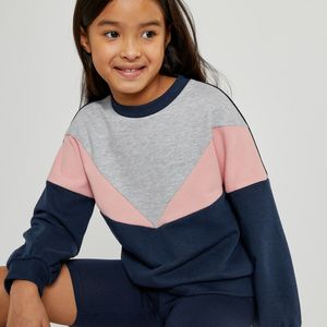 Sweater met ronde hals in molton, color block LA REDOUTE COLLECTIONS. Molton materiaal. Maten 5 jaar - 108 cm. Blauw kleur