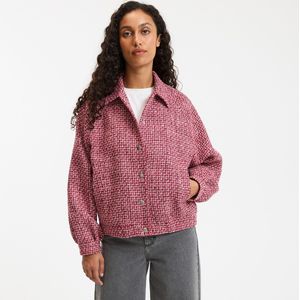 Kort bomberjasje, oversized model, tweed LA REDOUTE COLLECTIONS. Tweed materiaal. Maten L. Roze kleur