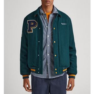 Jasje met hemdskraag, universitary stijl PEPE JEANS. Wol materiaal. Maten M. Groen kleur