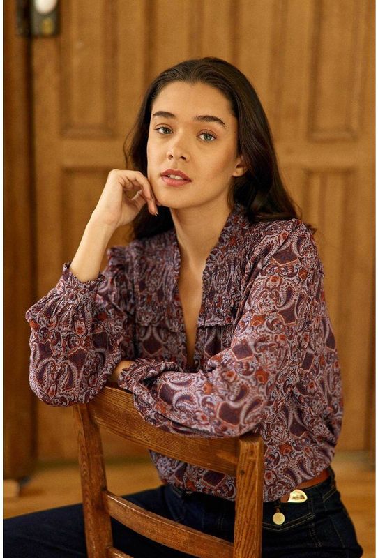 LA PETITE ÉTOILE - BLOEMA - Blouse - Violet - V-hals - Lange Mouwen