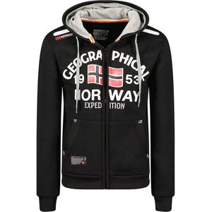 Zip-up hoodie, groot logo GEOGRAPHICAL NORWAY. Polyester materiaal. Maten XL. Zwart kleur