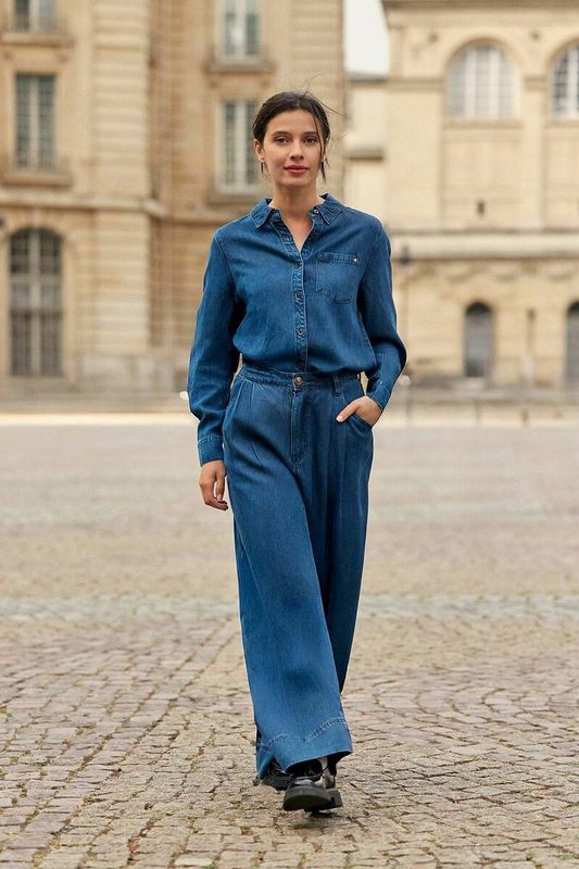 LA PETITE ÉTOILE - PRESLEY - Broek - Blauw - Lyocell met Wijde Pijpen