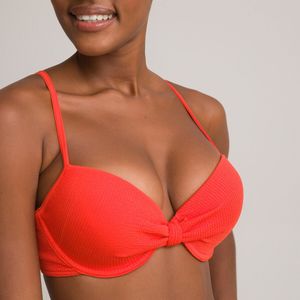 Push-up bikini BH in seersucker LA REDOUTE COLLECTIONS.  materiaal. Maten 85C FR - 70C EU. Rood kleur