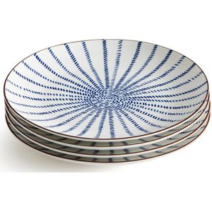 Set van 4 platte borden met straalmotieven , Bowlia LA REDOUTE INTERIEURS. Porselein materiaal. Maten één maat. Blauw kleur