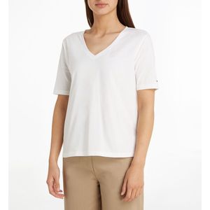 T-shirt met V-hals en korte mouwen TOMMY HILFIGER. Katoen materiaal. Maten XS. Beige kleur