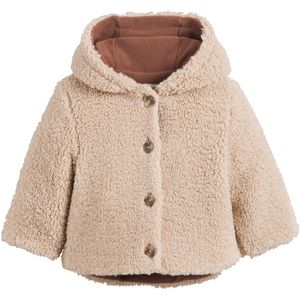 Warme jas met kap in sherpa, gevoerd in fleece LA REDOUTE COLLECTIONS. Imitatie bont materiaal. Maten 6 mnd - 67 cm. Beige kleur