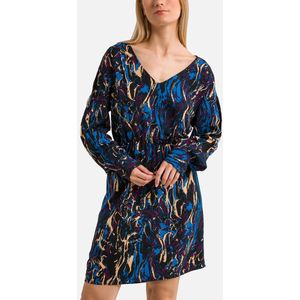 VILA - Korte Jurk - Zwart - Viscose - Lange Mouwen - Bedrukt