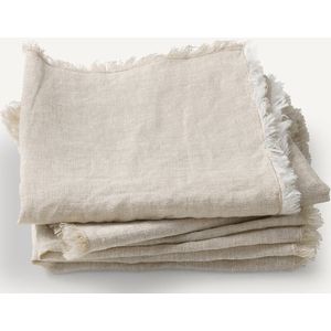 Yastigi - Set van 4 Servetten - Naturel - Gewassen Linnen - Franjes