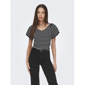 ONLY - Korte Geribde Trui - Zwart Gestreept Wit - Polyamide