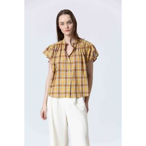 SEE U SOON - Geruite Blouse - Oranje - Katoen - Korte Mouwen