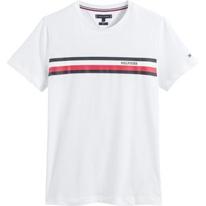 Tommy Hilfiger - T-shirt - Wit - Katoen - Korte Mouwen - Ronde Hals - Gestreept
