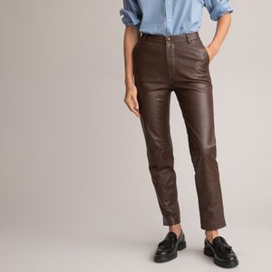 Rechte broek in leer LA REDOUTE COLLECTIONS. Leer materiaal. Maten 42 FR - 40 EU. Kastanje kleur