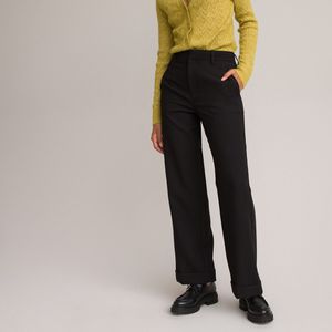 Rechte broek met omslag in polyviscose LA REDOUTE COLLECTIONS. Polyester materiaal. Maten 40 FR - 38 EU. Zwart kleur