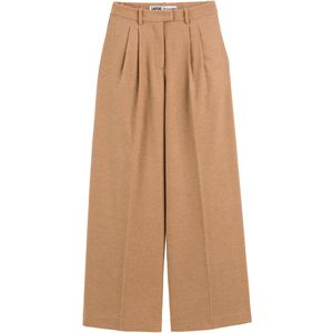 Wijde broek met plooien, hoge taille POMANDERE X LA REDOUTE. Wol materiaal. Maten 40 FR - 38 EU. Beige kleur