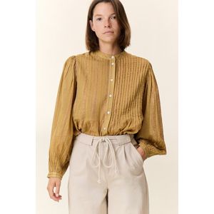 CHARLIE LEON & HARPER - Blouse - Mosterdgeel - Ballonmouwen - Katoen met Metaalvezel