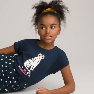 T-shirt met glitter jaguar motief LA REDOUTE COLLECTIONS. Katoen materiaal. Maten 3 jaar - 94 cm. Blauw kleur