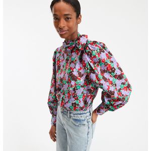 LA REDOUTE COLLECTIONS - Lavalière Hemd - Zwart - Lange Mouwen - Bloemenprint - Katoen