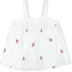 Blouse met schouderbandjes, geborduurde aardbeien LA REDOUTE COLLECTIONS. Katoen materiaal. Maten 6 jaar - 114 cm. Wit kleur