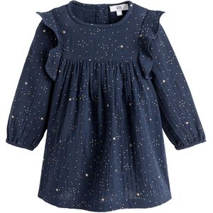 Glitterjurk met volants LA REDOUTE COLLECTIONS. Katoen materiaal. Maten 4 jaar - 102 cm. Blauw kleur