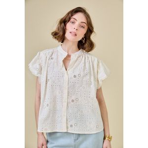 SEE U SOON - Geborduurde Blouse - Ecru - Katoen