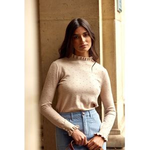 LA PETITE ÉTOILE - SOLFERINOS - Trui - Beige - Viscose - Ruches en Rolkraag