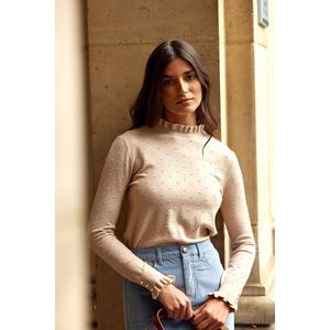 LA PETITE ÉTOILE - SOLFERINOS - Trui - Beige - Viscose - Ruches en Rolkraag
